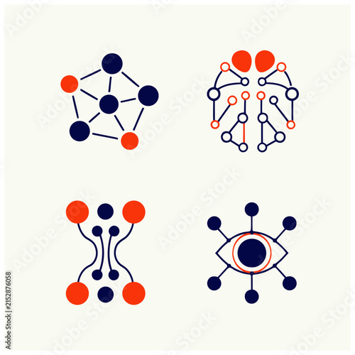 Network and artificial intelligence icons set for digital technology and data science