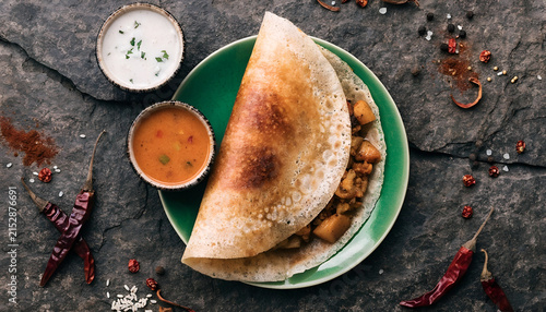 Crispy Masala Dosa with Sambar and Chutney