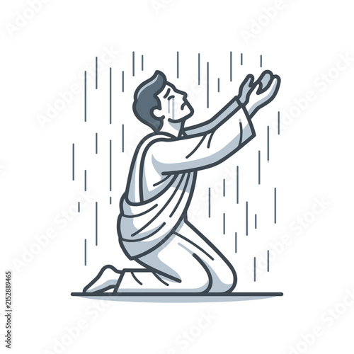 Man praying in the rain seeking divine intervention.