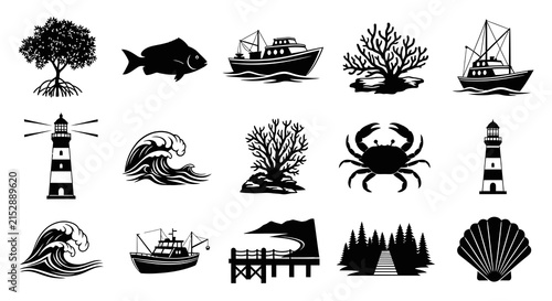 Coastal Marine and Nautical Elements Vector Set