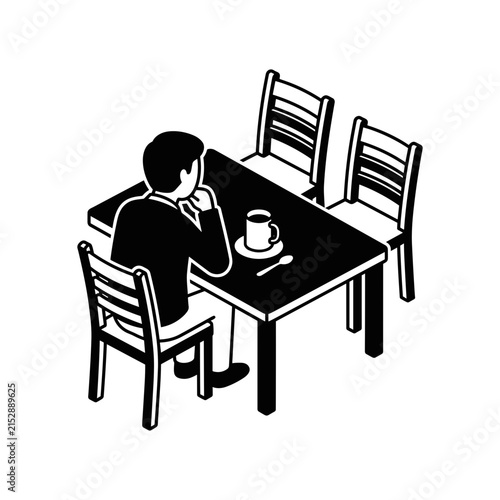 Man sitting alone at a table with a coffee cup.