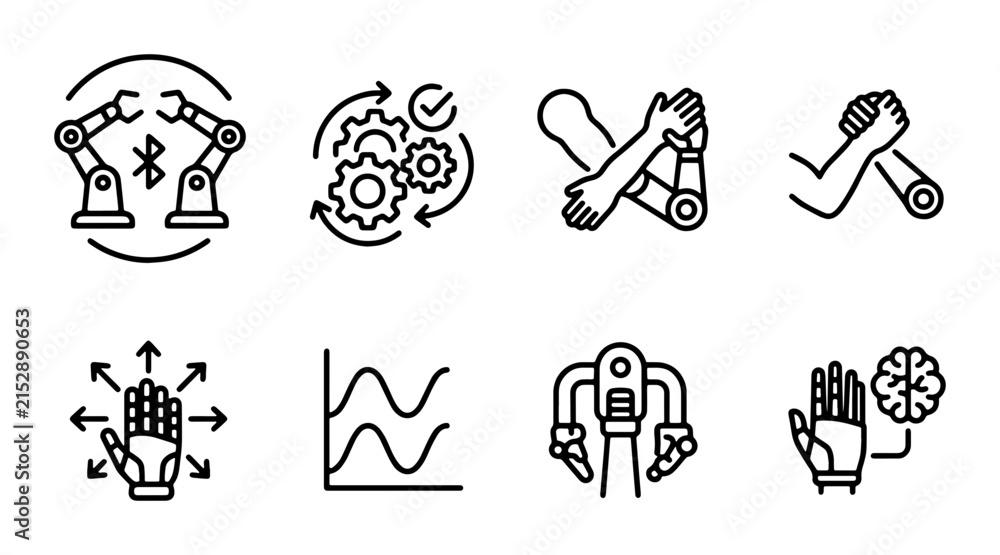Fototapeta premium Robotics Icons Set: Automation, AI, Industry, Technology, Engineering, Future, Innovation