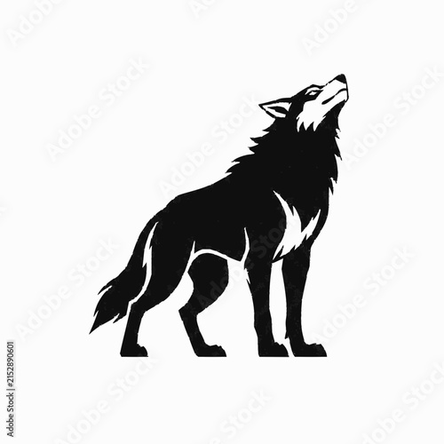 Black and White Howling Wolf Silhouette Logo Graphic