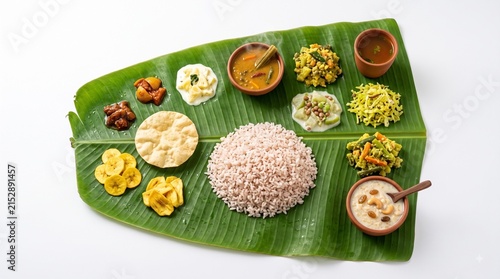 Traditional Kerala Onam Sadya Served on Banana Leaf