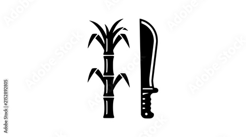 Sugarcane Stalk and Machete Icon - Agriculture, Harvest, Tropical Plant Symbol