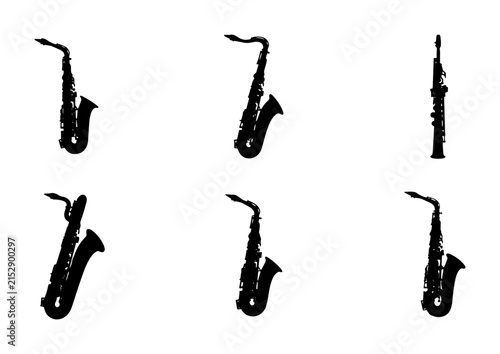 Canvas Print 70 Saxophone Vector Icons Set, Vintage Musical Instrument Silhouettes, Jazz Musi