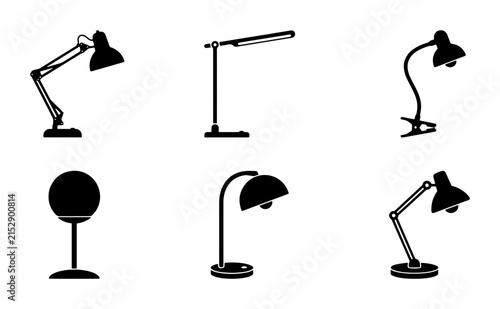 70 Desk Lamp Icons Set, Adjustable Task Light Silhouettes, Modern Study Illumination Vector Graphics, Office Lighting Collection 100