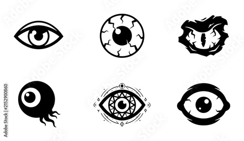 70 Mysterious Eye Icons Set, Occult Symbols, Supernatural Vision Graphics, Black and White Vector Collection for Design 100