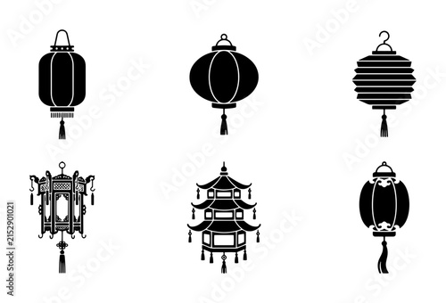 Konstfotografi 70 Chinese Lantern Icons Set, Traditional Asian Lighting Vector Collection, Fest