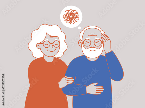 Elderly Couple Dealing with Dementia and Memory Loss Illustration
