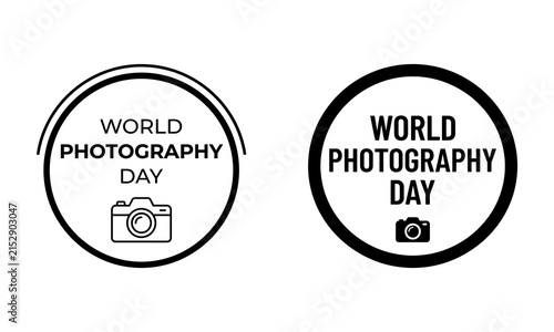 world photography day round badge stamp design set with camera icon