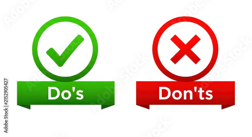 Green check mark and red cross sign for dos and donts isolated on transparent background