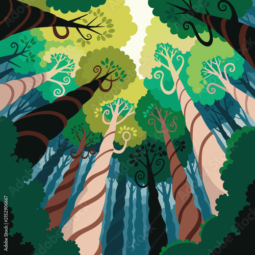 Digital Illustration Whimsical Forest Abstract Visual Background with Clean Commercial Design Style Featuring Gradient, Texture