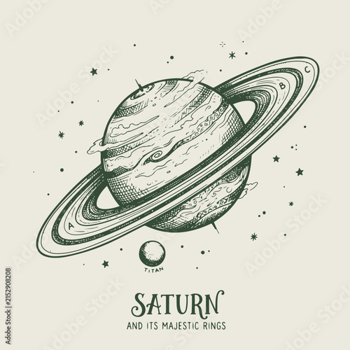 фотографія Vintage style ink illustration of planet saturn and its majestic rings with astr