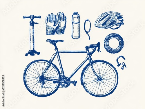 Bicycle and cycling accessories set including pump gloves bottle helmet and lock