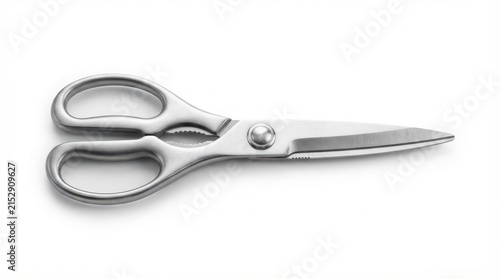 Stainless steel kitchen scissors, professional heavy duty poultry shears, sharp metal utility scissors on white background