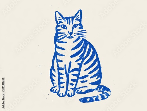 Handdrawn illustration of a sitting tabby cat
