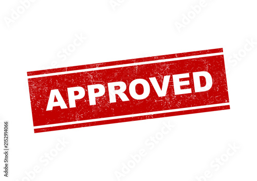 Red approved rubber stamp with a grunge texture effect used for business documents and signs isolated on transparent background