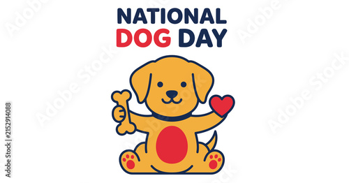 National dog day illustration with cute puppy and bone