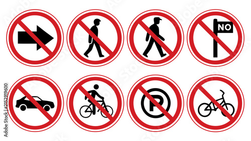 Collection of Prohibition Traffic Signs for No Entry and No Bicycles
