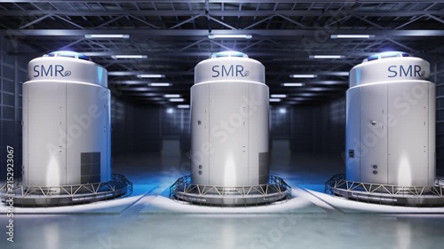 3d rendering group of smr or small modular nuclear reactors power plant 4k footage