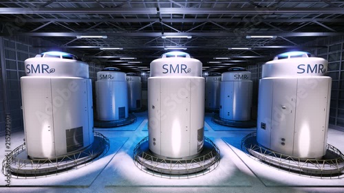 3d rendering group of smr or small modular nuclear reactors power plant 4k footage