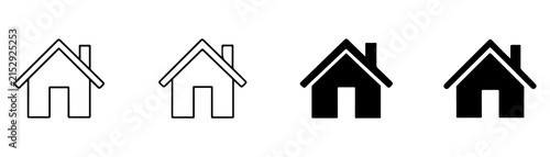 Flat home icon set with simple house symbols for real estate, property, housing, and web design use.