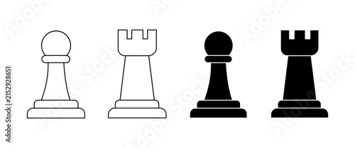 Foto Chess Piece Icon Set – Pawn and Rook Strategy Game Symbols, Classic Chess Figure