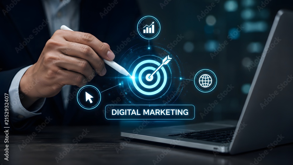 Fototapeta premium Professional analyzing digital marketing data with target focus and modern technology