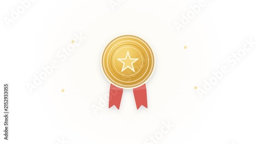 Golden Star Medal Badge with Red Ribbons on White Background