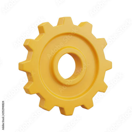 Single yellow gear wheel icon for mechanical design isolated on transparent background