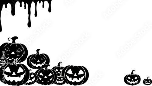 Black silhouette halloween pumpkins with dripping paint border design