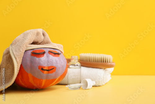 Funny pumpkin with cosmetic...