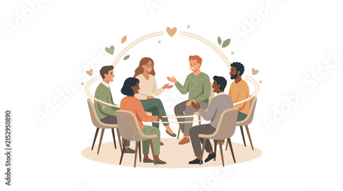 Diverse group of people in a therapy circle.