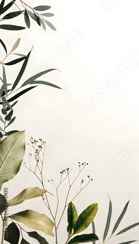 Green Tropical Leaves and Floral Nature Elements for Summer, Spring, Decorative Border, Botanical Design and Natural Backdrop