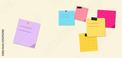 Colorful sticky notes and clipboard floating in air