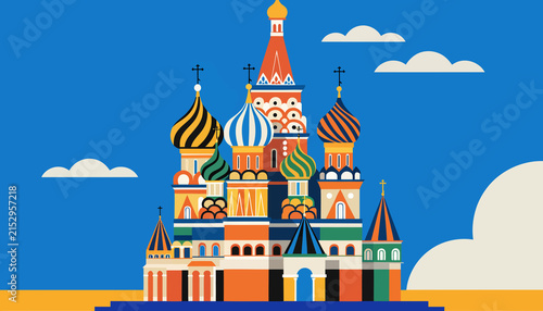 St. Basil's Cathedral Moscow Russia Colorful Illustration Landmark Travel Destination