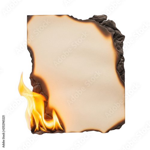 Burning edge of paper with yellow flame