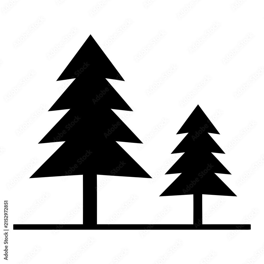 Obraz premium Two black silhouette pine trees on white background simple nature icon