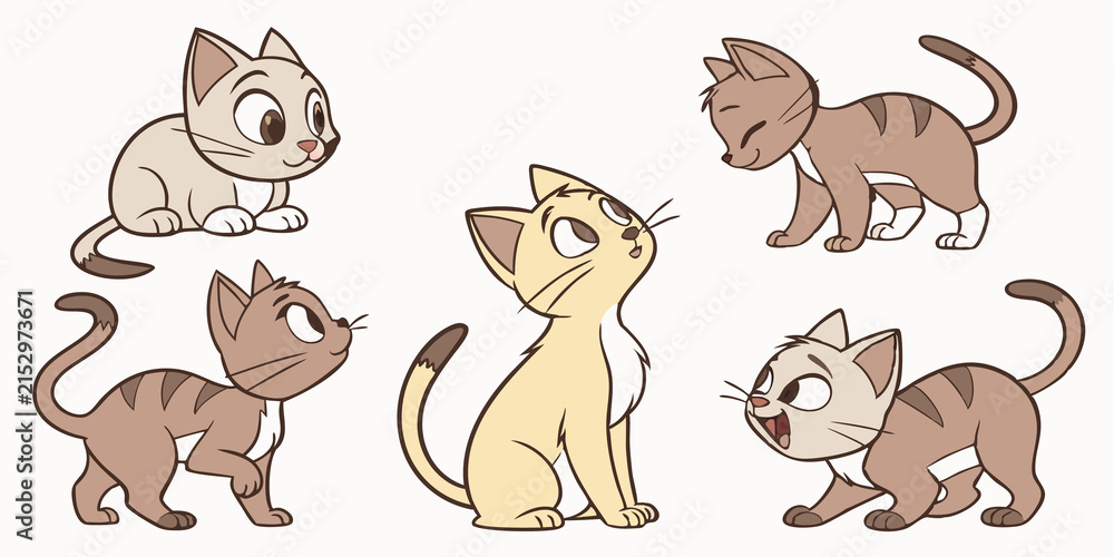 Fototapeta premium Cute Colorful Cats Playing with Yarn Adorable Cat Illustration. 
