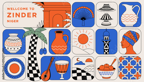 Welcome to Zinder, Niger: Vibrant Geometric Icons of Culture, Travel, and Local Life