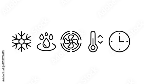 Air Conditioning Mode Control Smart Home UI Black Line Vector Icons