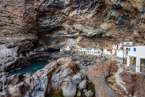 Poris de Candelaria, a small fishing village in a natural cave in the steep coast on La Palma, Canary Islands, Spain.