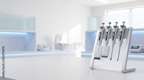 Laboratory Pipette Stand with Adjustable Micropipettes and Copy Space