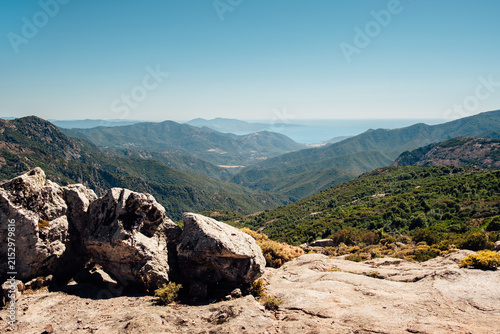 View on the Mediterranean from the mountains in Corsica