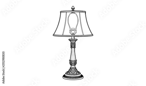Vintage decorative table lamp line art isolated on white vector illustration