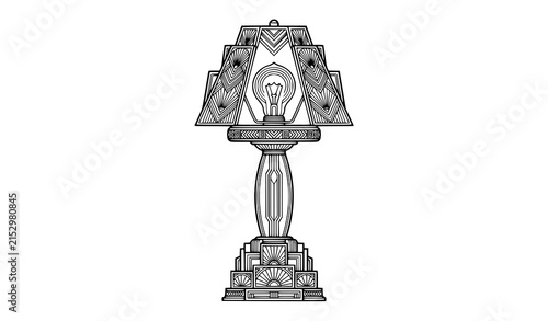 Art Deco vintage table lamp geometric line art vector illustration