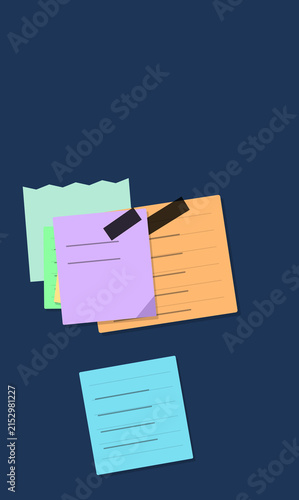 Colorful paper notes with sticky tabs on a dark background