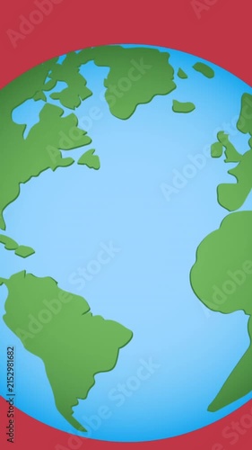 Animation of pizza icons over globe on red background