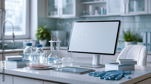Clean cryo EM sample preparation bench with vitrification tools pipettes and tablet showcasing advanced protein research workflow